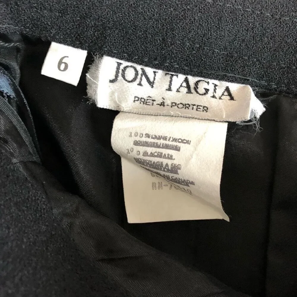 Vintage Jon Tagia Prêt-à-Porter Long Black Wool Front Slit Dress Skirt
